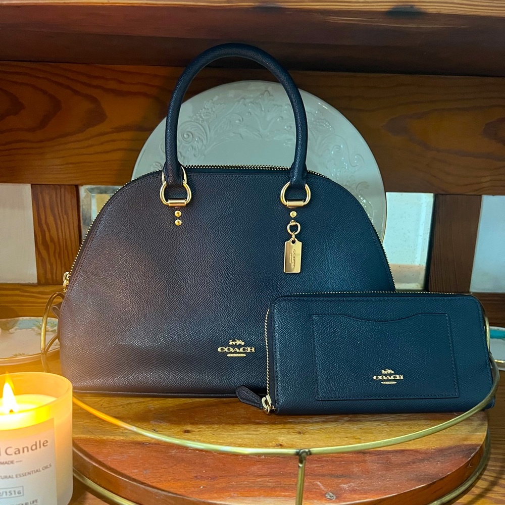 Coach “Katy” navy blue handbag and wallet